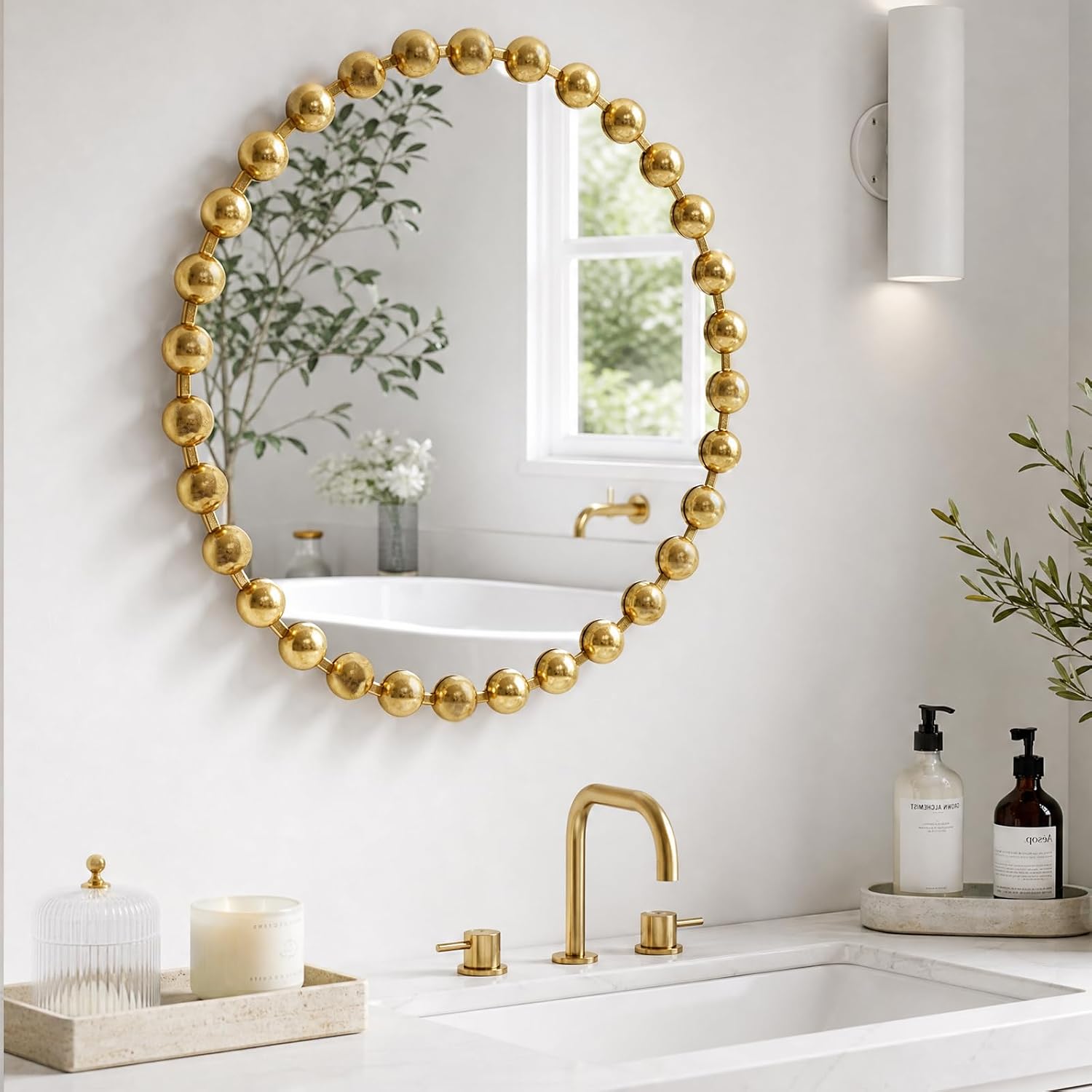 27 Inch Gold Round Wall Mirror with Metal Frame