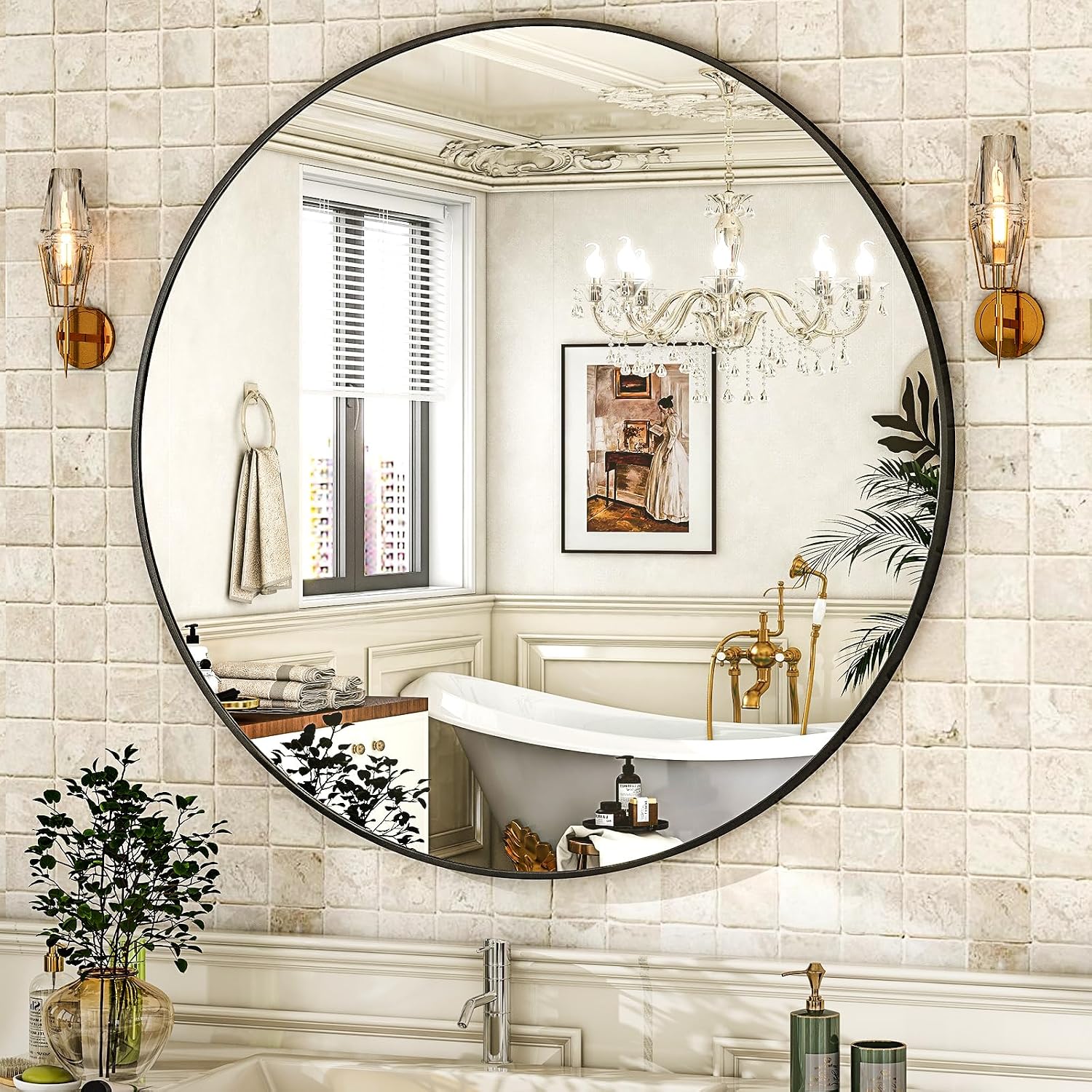30 Inch Black Round Wall Mirror with Aluminium Frame
