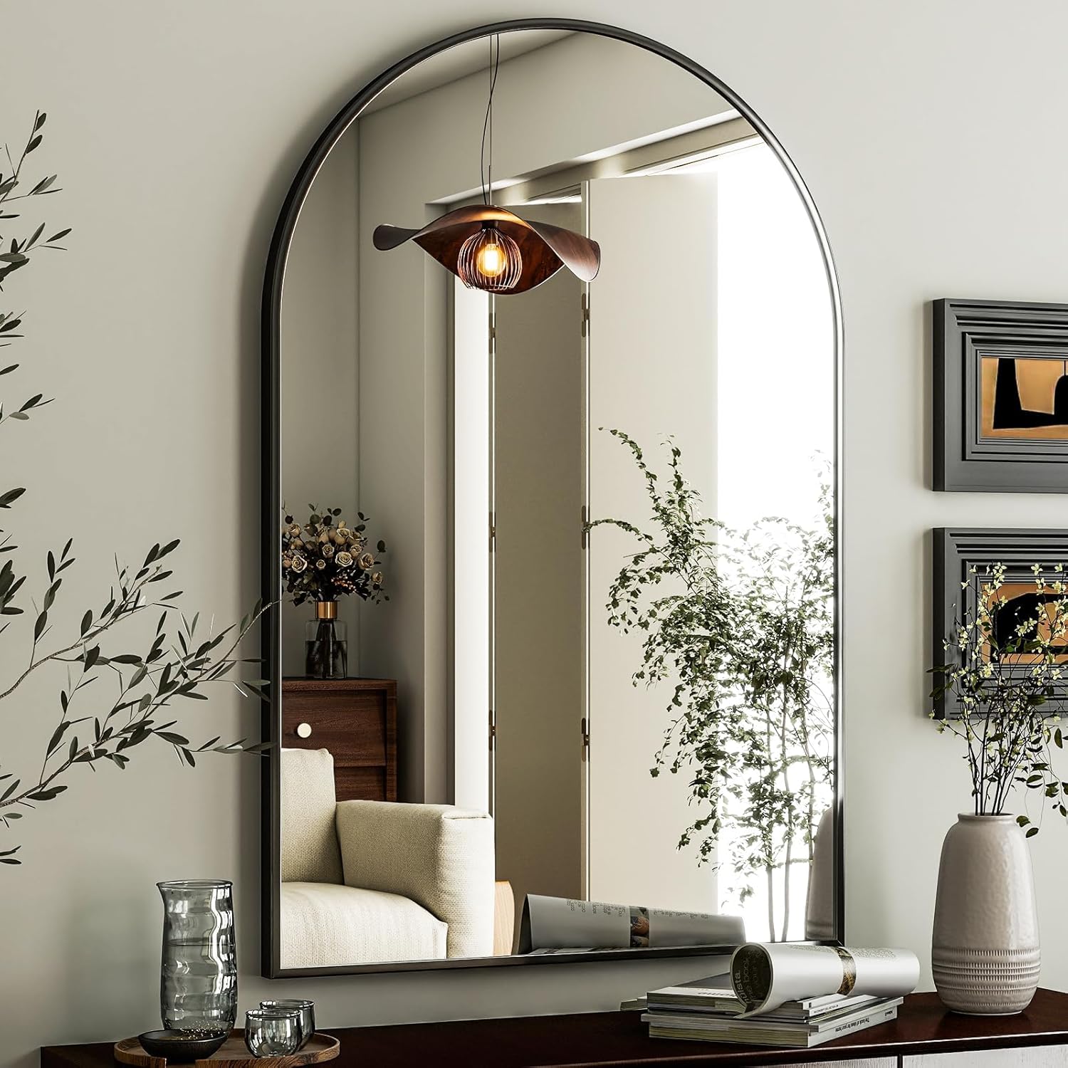 Arched Wall Mirror 24 x 36 Inch with Black Aluminium Frame