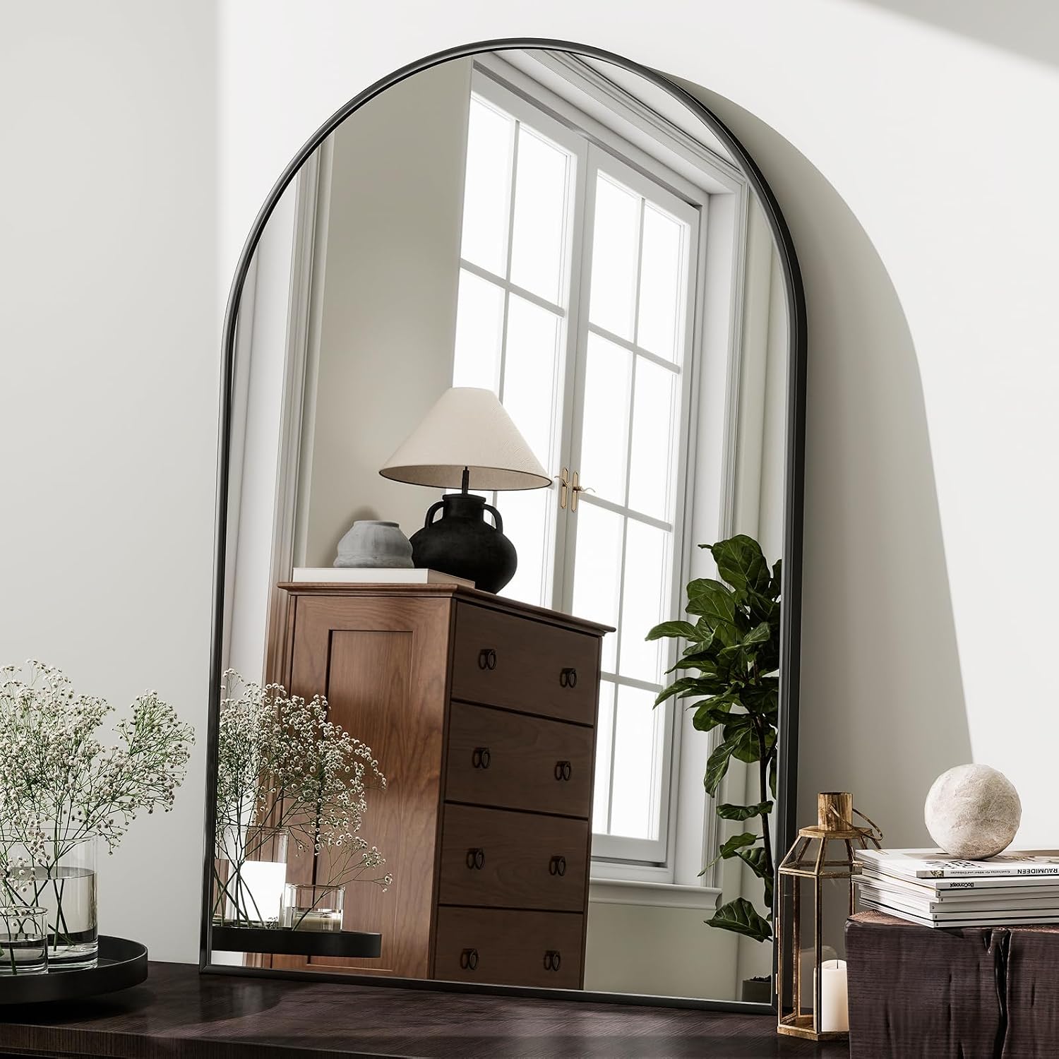 Arched Wall Mirror 24 x 36 Inch with Black Aluminium Frame