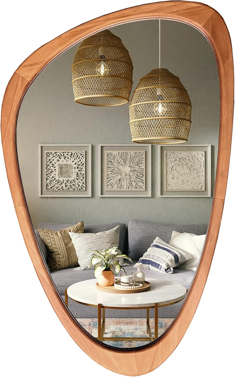 Asymmetrical Wood Wall Mirror, Mid Century Modern Shape