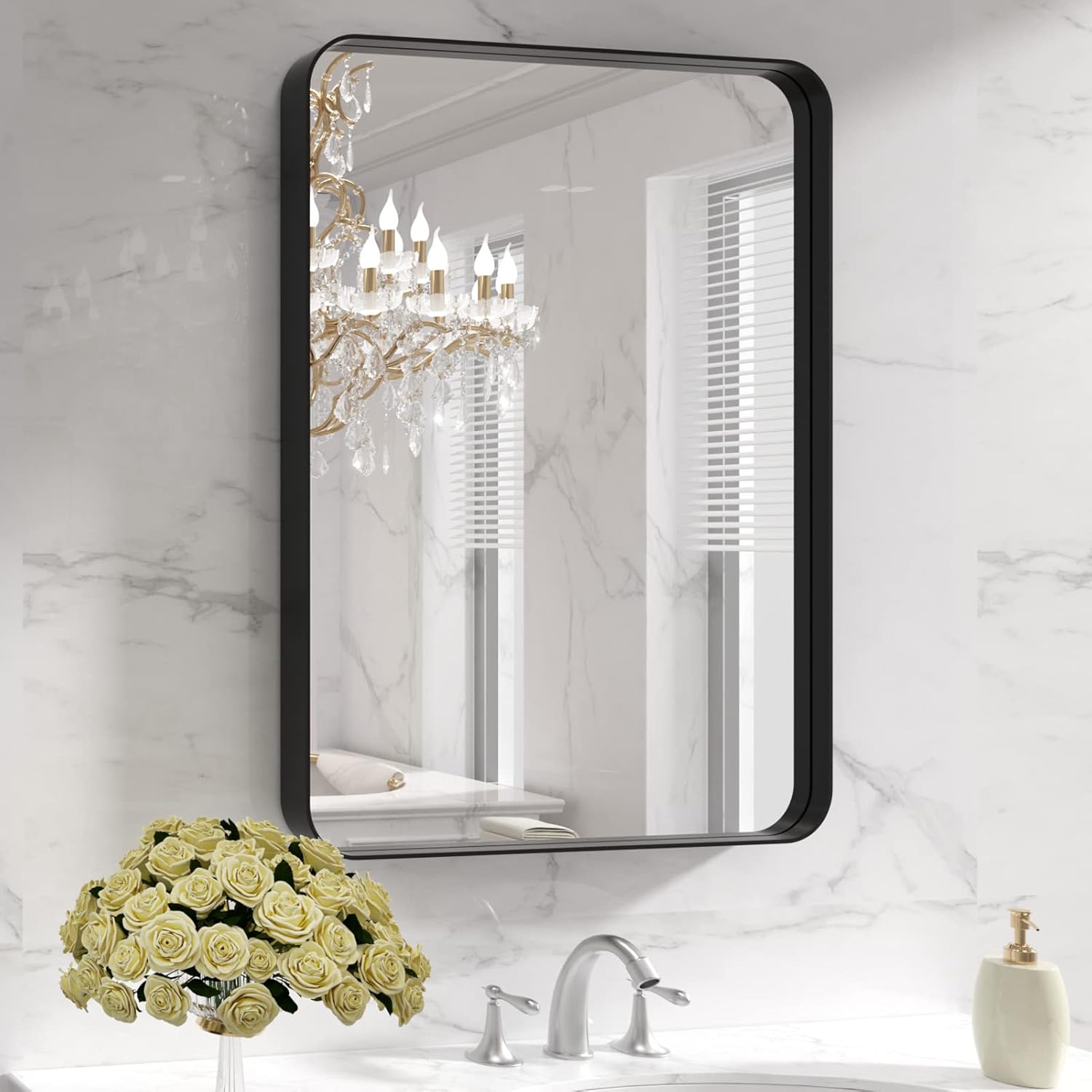 Black Rounded Rectangle Bathroom Mirror 22 x 30 Inch