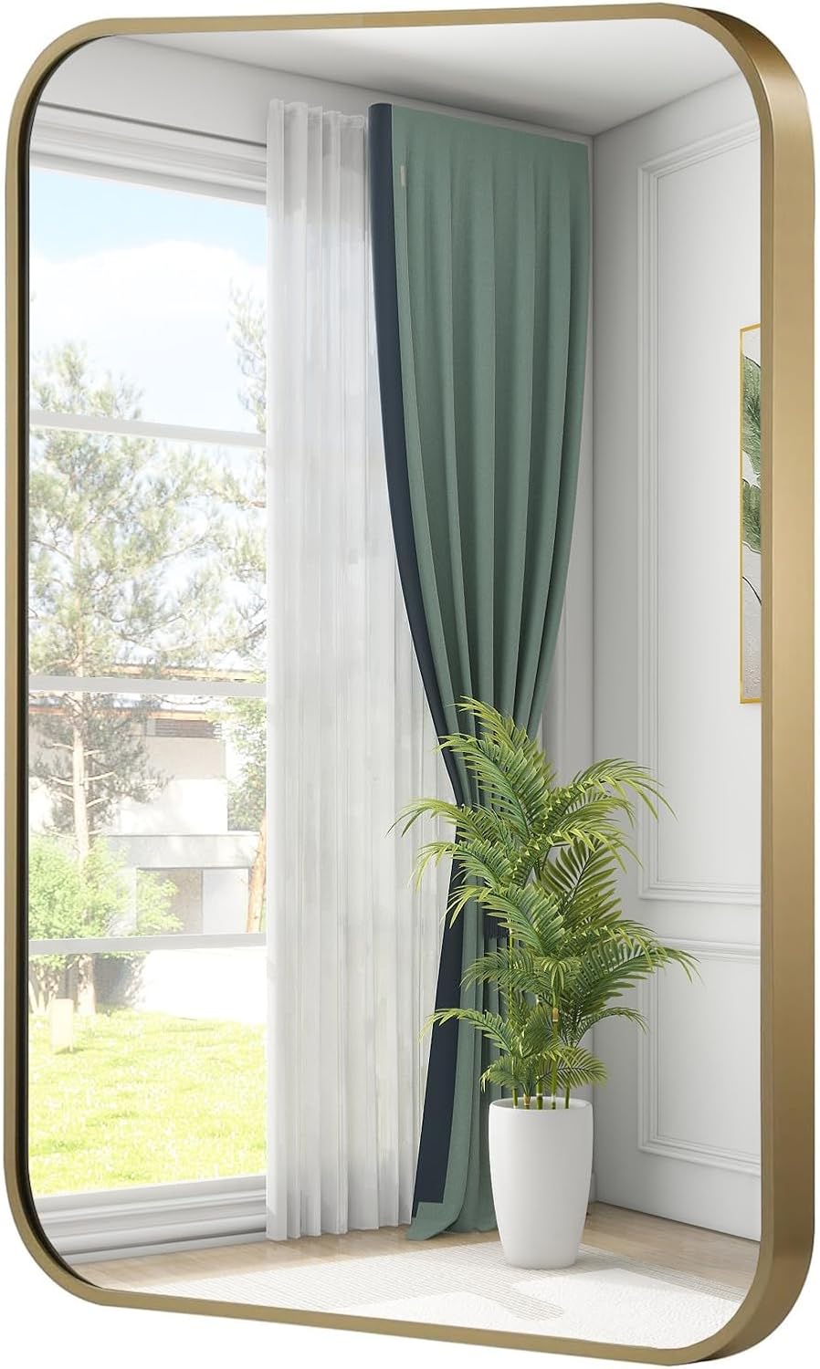 Gold Rectangle Wall Mirror 24 x 36 Inch, Brushed Brass Frame
