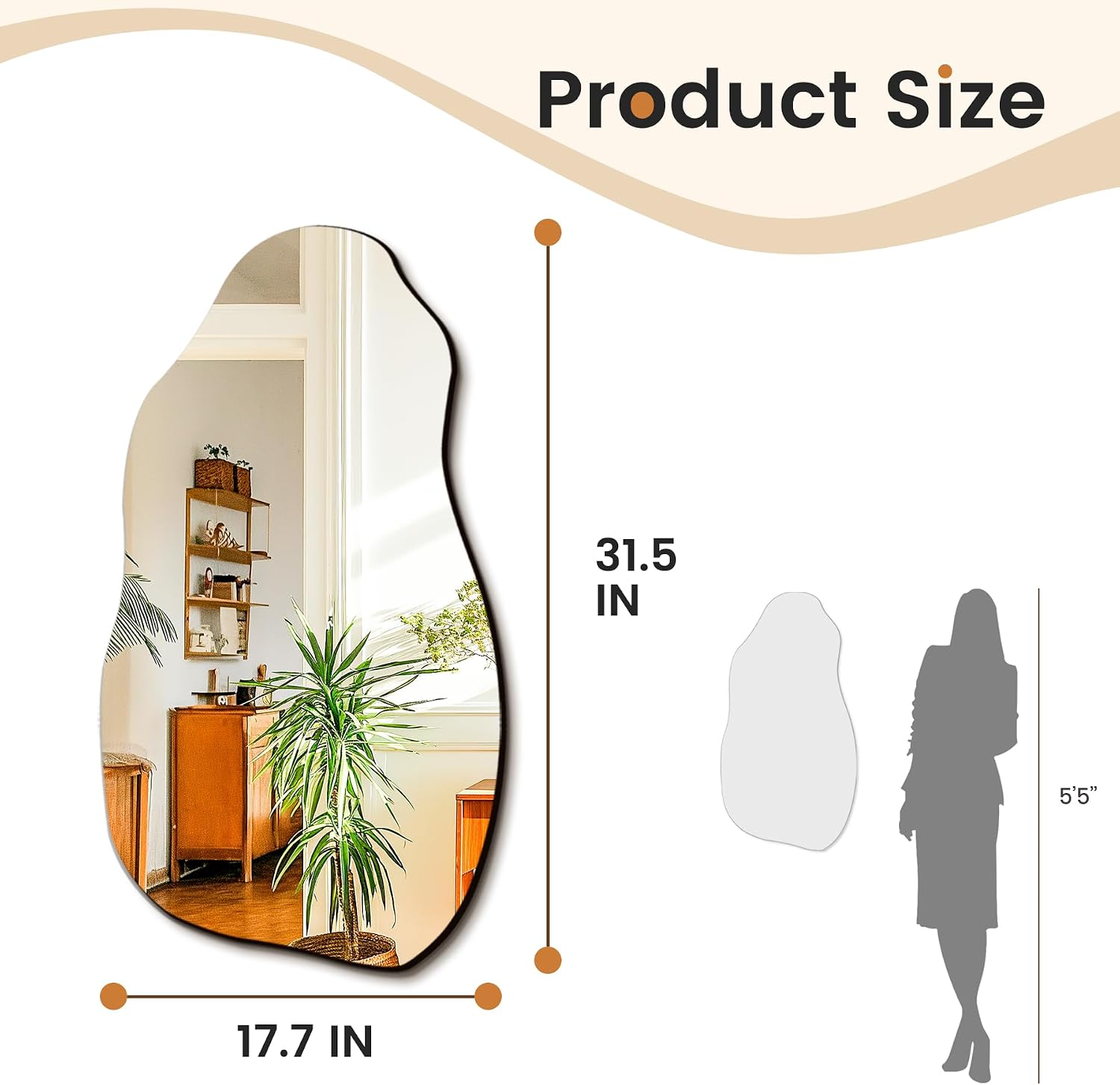 Irregular Asymmetrical Wall Mirror 32 x 18 Inch, Tempered Glass
