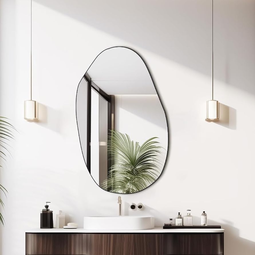 Irregular Frameless Wall Mirror 34 x 21 Inch, Frosted Edge