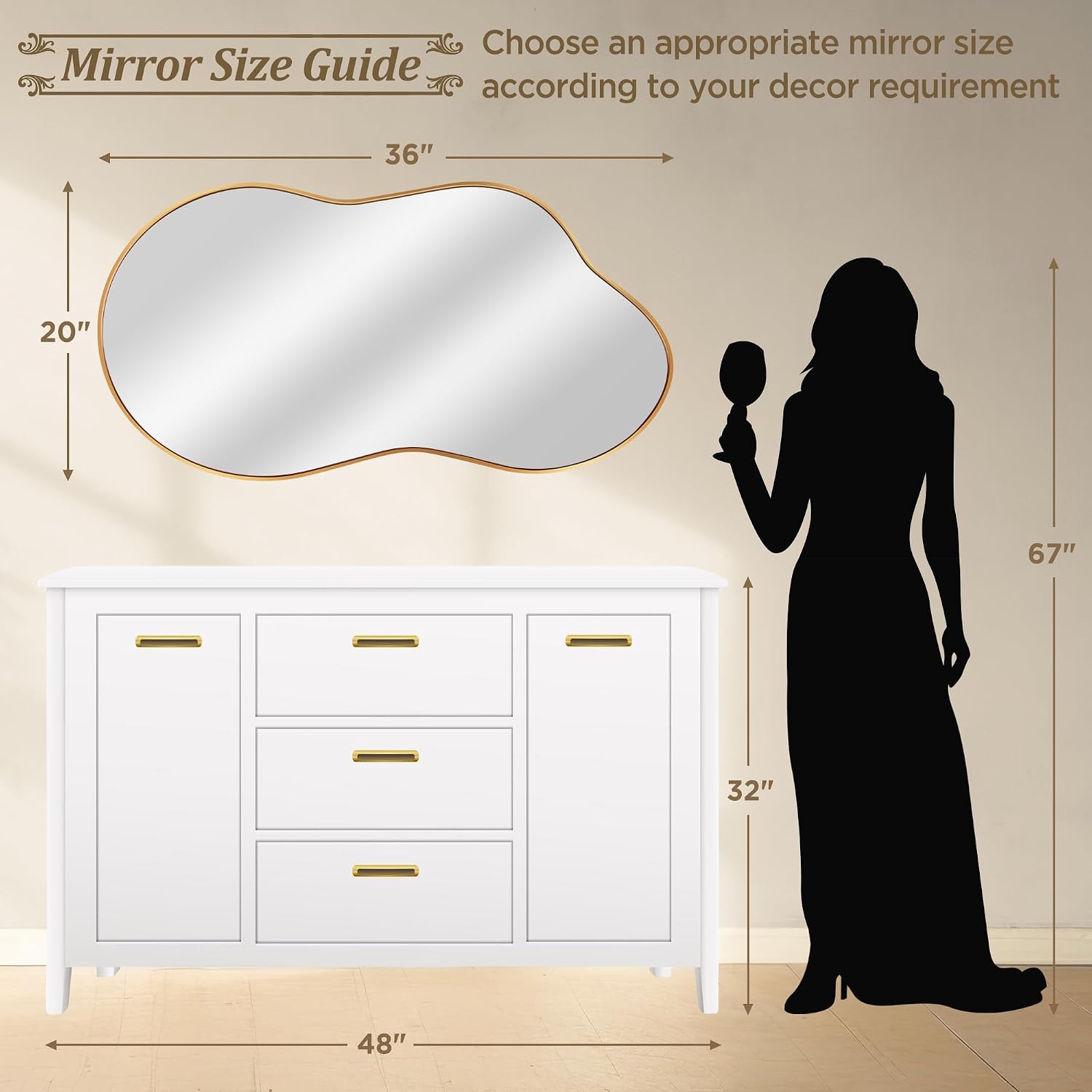 Irregular Gold Wall Mirror 20 x 36 Inch, Abstract Shape