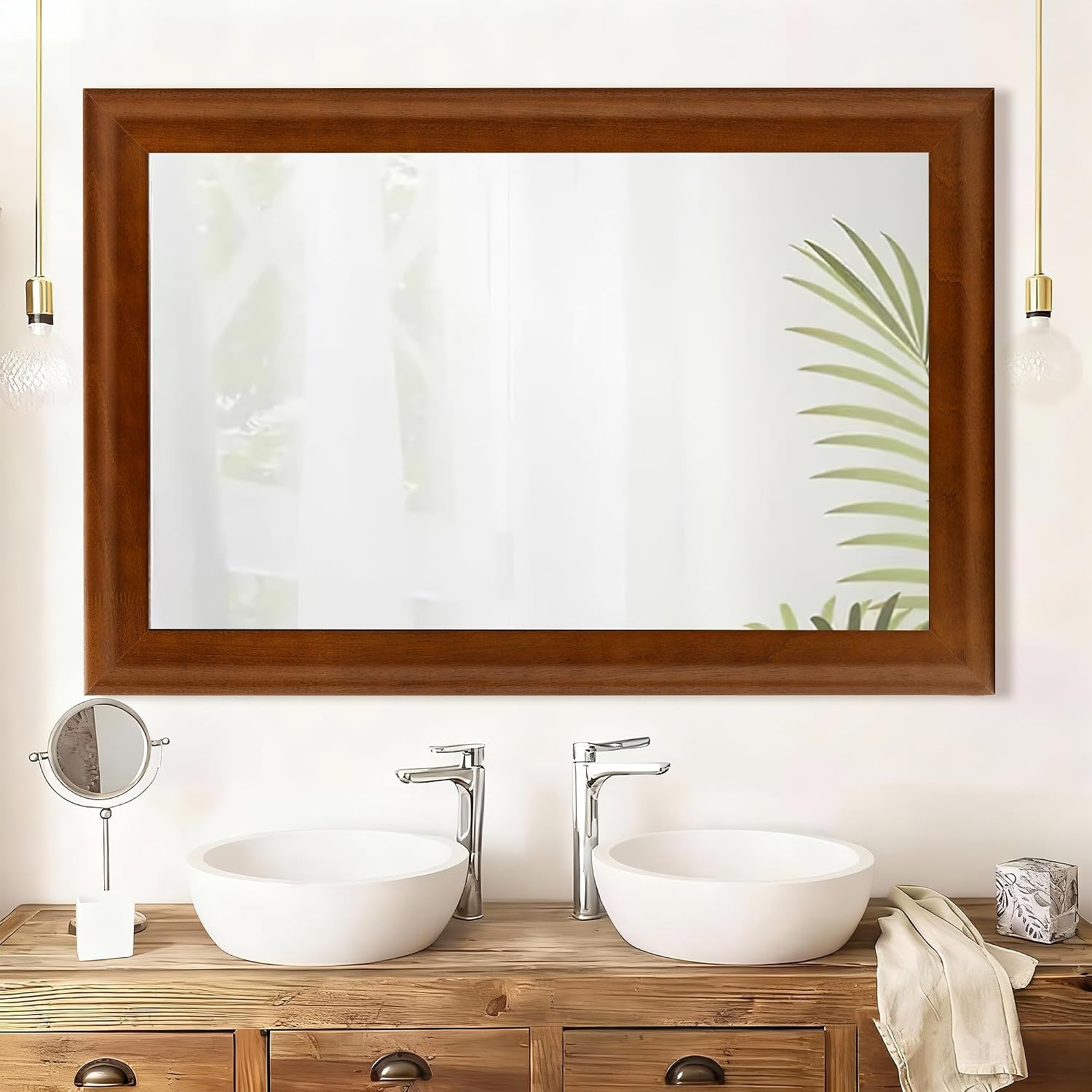 Rustic Wood Wall Mirror 24 x 36 Inch in Walnut Brown