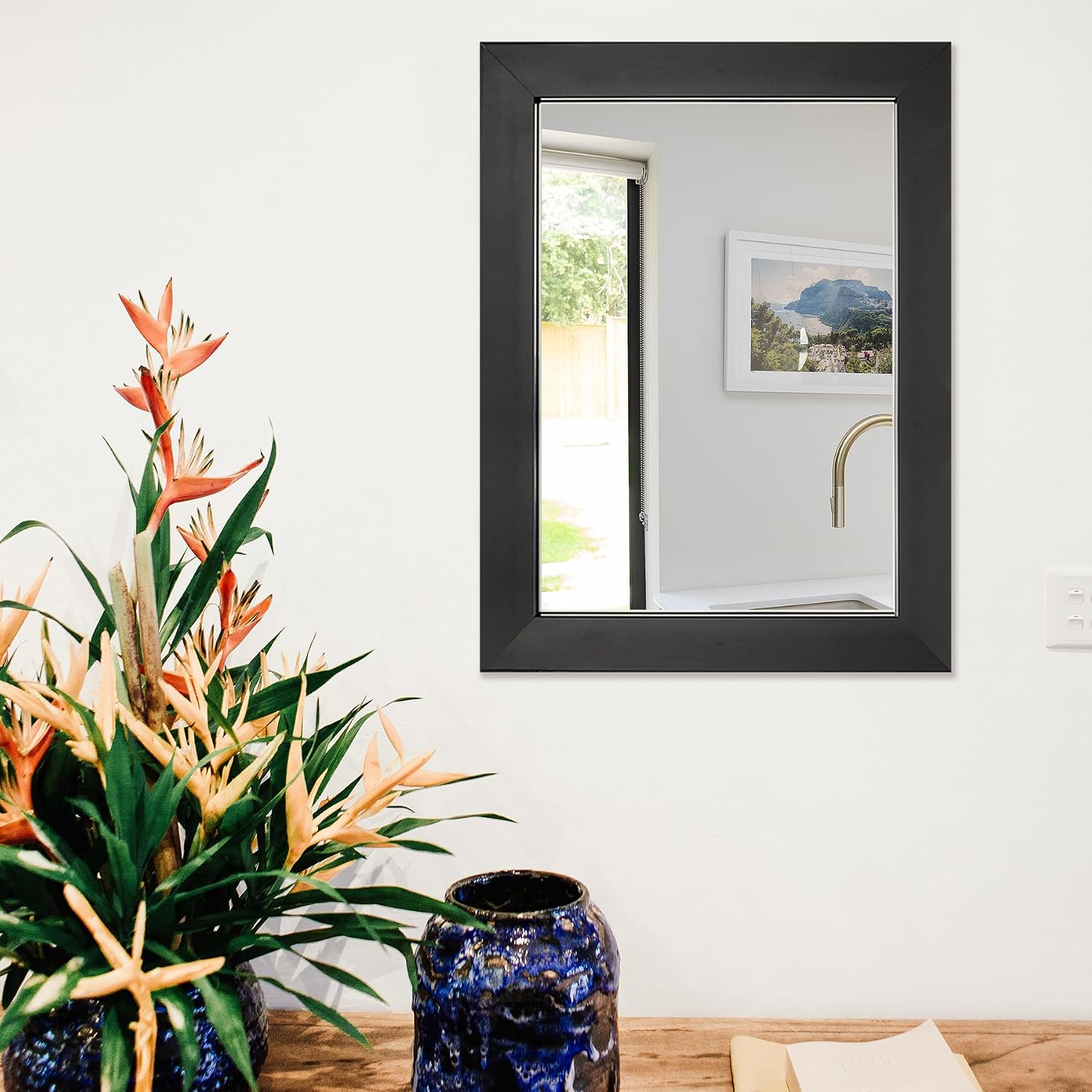 Small Black Rectangle Wall Mirror 12 x 16 Inch
